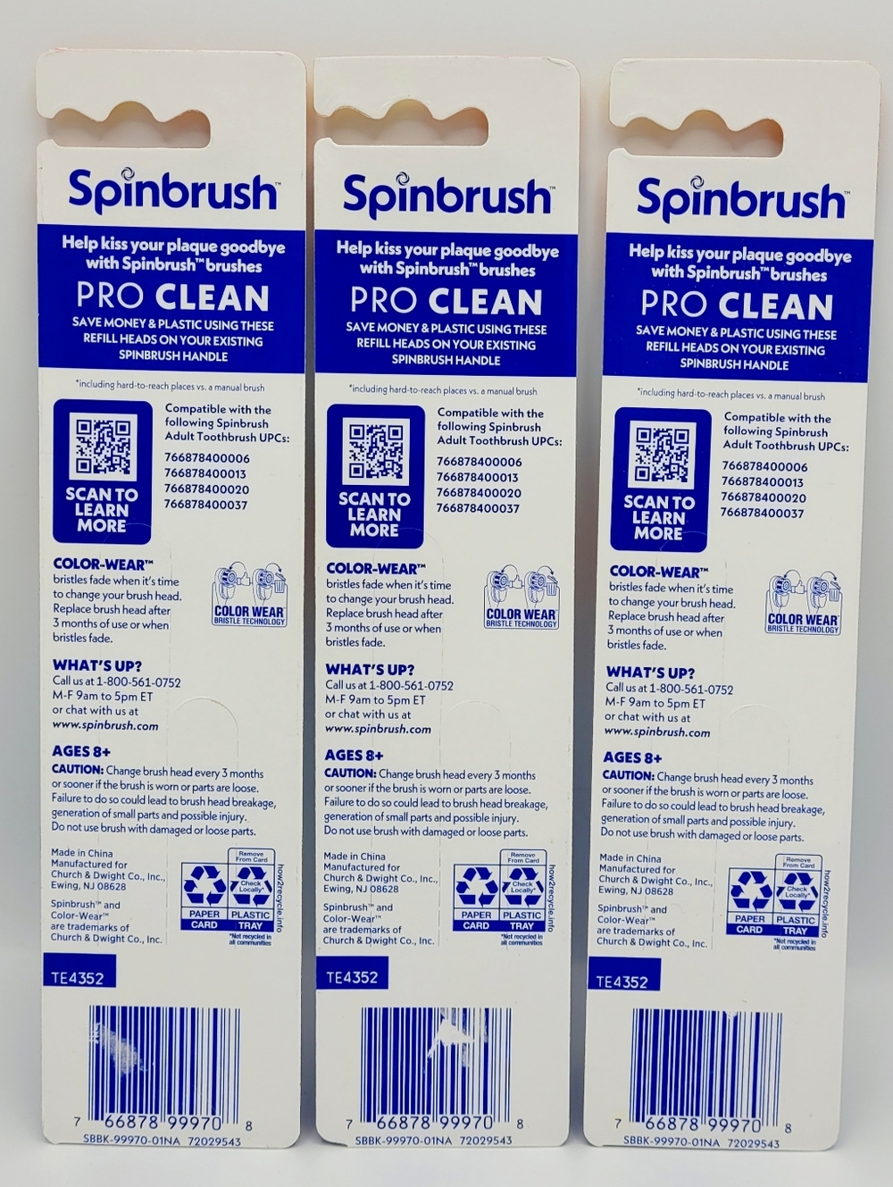 3x Spinbrush Pro Clean Soft Bristles 2 Pack Replacement Toothbrush Brush Heads - Picture 2 of 4